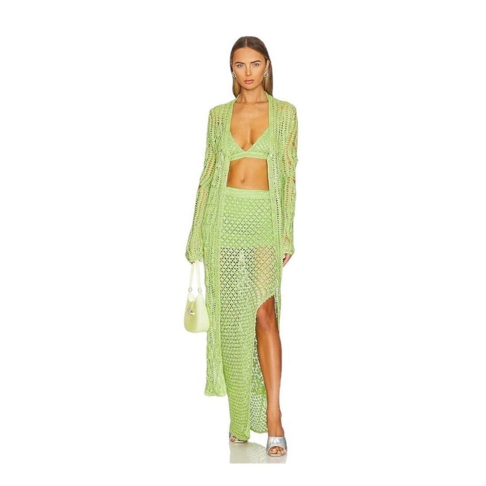SER.O.YA Revolve Allison‎ Crochet Maxi Duster Cardigan in Lime Green